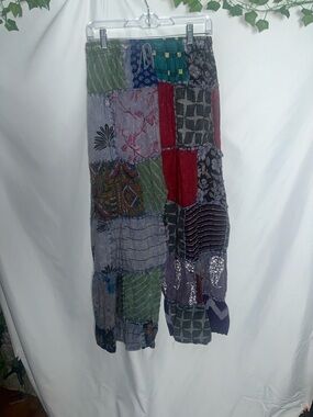 Source Unknown Patchwork Wide Leg Pants in Green, Red, Purple, Gray